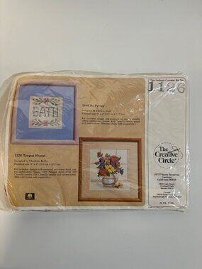 The Creative Circle 1126 Teapot Floral Needlepoint Kit 9" x 9" Cotton Duck 1987